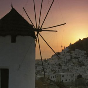 Windmill of Ios at the sunset